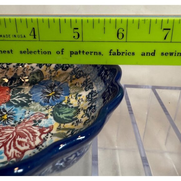 vintage Unikat Okraska Polish Pottery Floral Scalloped Dish bowel collectable - Picture 6 of 6